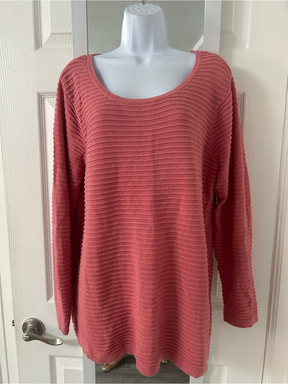 Basic Editions Ribbed Scoop Neck Sweater - Coral